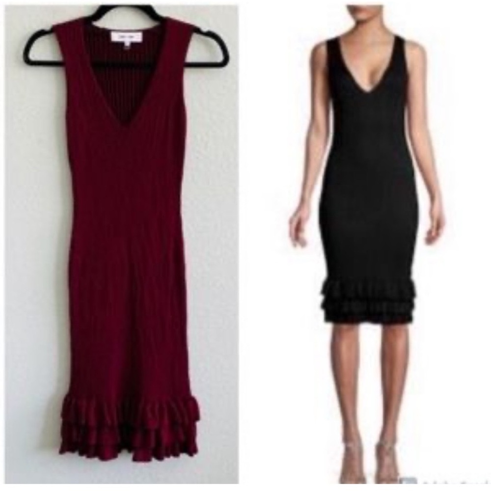 Sz M🇨🇦Like New John + Jenn Colab Black Rib Knit Dress Tiered Ruffle Hem.